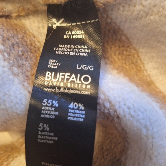 L Buffalo David Bitton Oversized Sweater Tan White Stripes Turtleneck - Picture 2 of 4